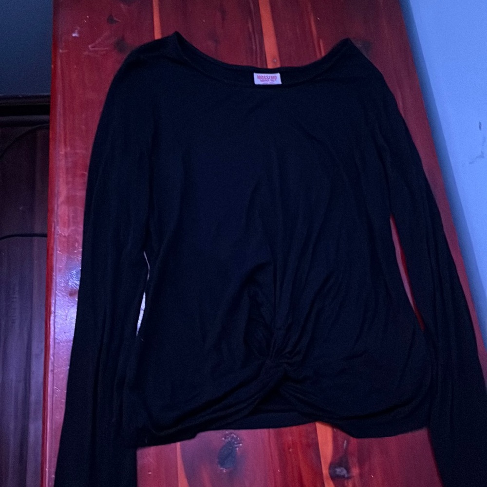 Long sleeve black dress shirt.